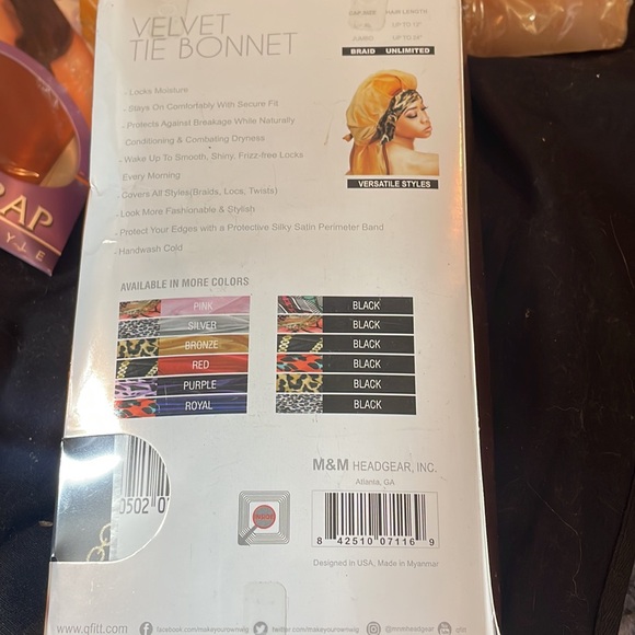 Velvet tie bonnet and two Velcro span wraps and one head wrap scarf turban. - Picture 3 of 8